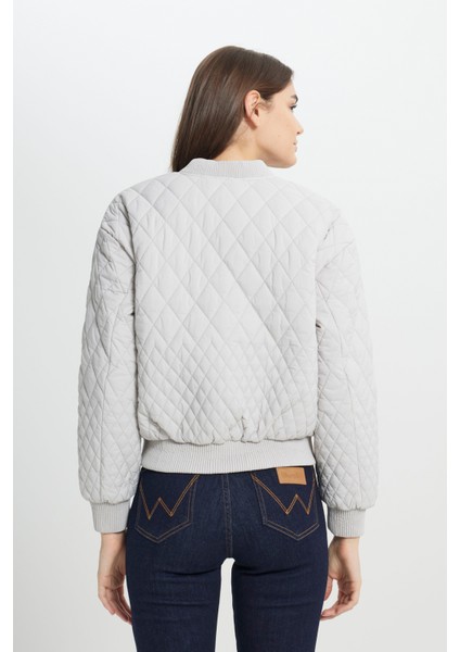 Loose Fit Rahat Kesim Kapitone Detaylı Gri Bomber Ceket