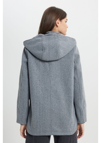 Regular Fit Normal Kesim Kapüşonlu Gri Parka Ceket