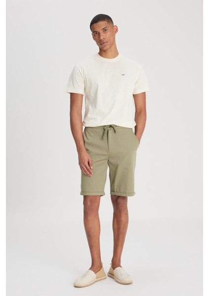 Regular Fit Normal Kesim %100 Pamuk Normal Bel Haki Chino Şort