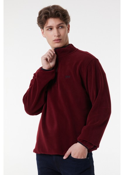 Regular Fit Normal Kesim Dik Yaka Yarım Fermuarlı Bordo Polar