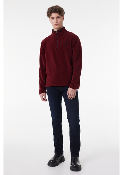 Regular Fit Normal Kesim Dik Yaka Yarım Fermuarlı Bordo Polar fiyatları