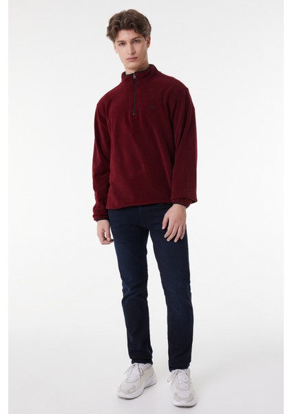Regular Fit Normal Kesim Dik Yaka Yarım Fermuarlı Bordo Polar fırsatları