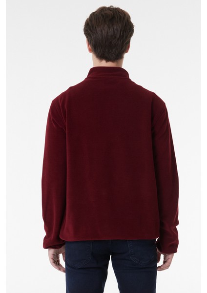 Regular Fit Normal Kesim Dik Yaka Yarım Fermuarlı Bordo Polar indirimleri