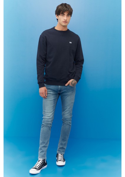 Regular Fit Normal Kesim %100 Pamuk Bisiklet Yaka Şardonlu Sweatshirt