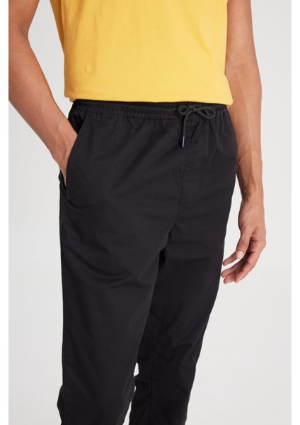 Regular Fit Normal Kesim Normal Bel Dar Paça Siyah Jogger Pantolon