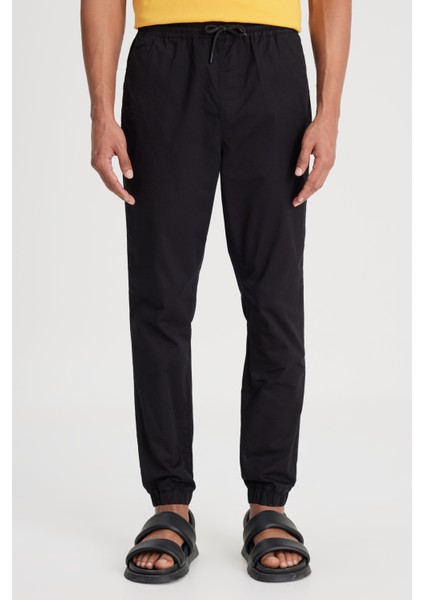 Regular Fit Normal Kesim Normal Bel Dar Paça Siyah Jogger Pantolon