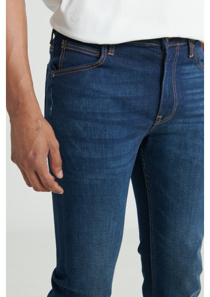 Rider Slim Fit Dar Kesim Normal Bel Koyu Mavi Esnek Jean Kot Pantolon