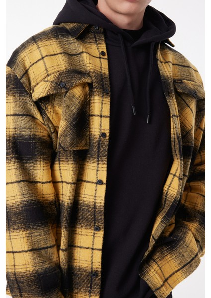 Loose Fit Rahat Kesim Ekose Hardal Siyah Şardonlu Uzun Kollu Gömlek fırsatları