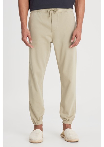 Slim Fit Dar Kesim Normal Bel Dar Paça Açık Yeşil Jogger Pantolon