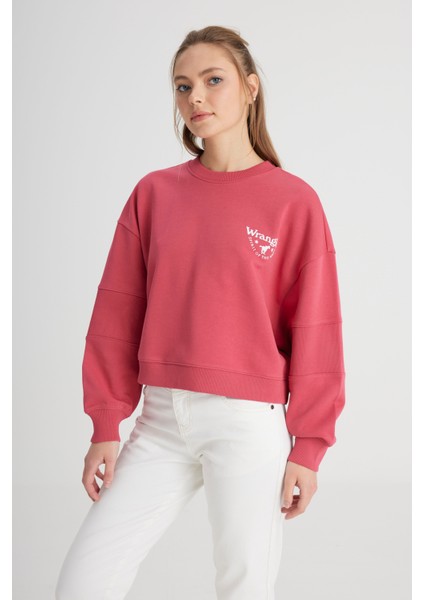 Relaxed Fit Geniş Kesim Bisiklet Yaka %100 Pamuk Bordo Sweatshirt