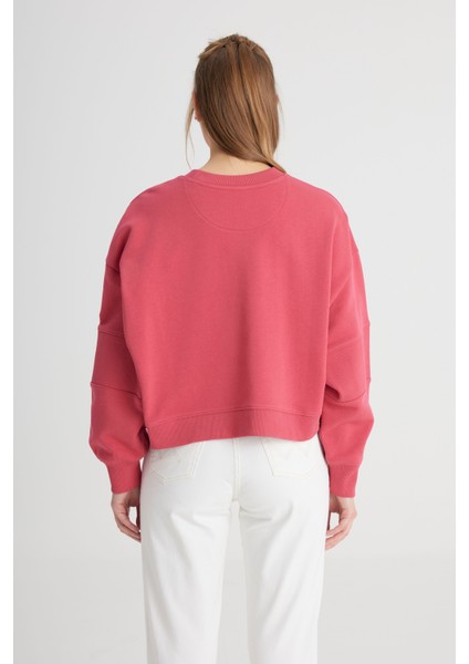Relaxed Fit Geniş Kesim Bisiklet Yaka %100 Pamuk Bordo Sweatshirt indirimleri