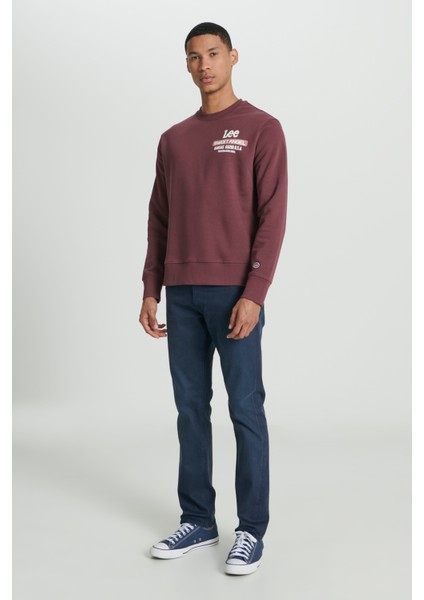 Regular Fit Normal Kesim Bisiklet Yaka Şardonlu Bordo Sweatshirt