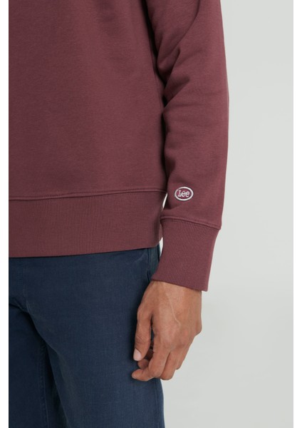 Regular Fit Normal Kesim Bisiklet Yaka Şardonlu Bordo Sweatshirt