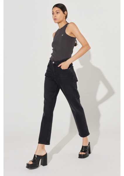 Carol Straight Fit Düz Kesim Yüksek Bel Siyah Esnek Jean Kot Pantolon fırsatları