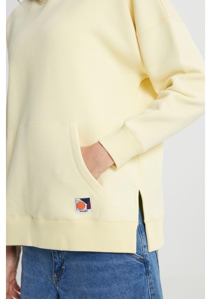 Loose Fit Rahat Kesim Kapüşonlu İçi Polarlı Sarı Sweatshirt