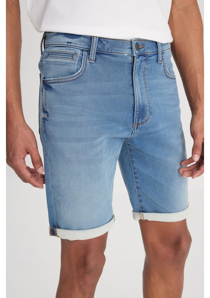 Slim Fit Dar Kesim Yüksek Bel 5 Cepli Mavi Jean Kot Şort