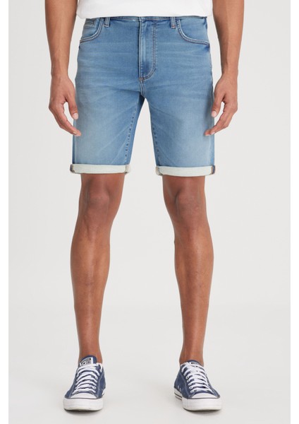 Slim Fit Dar Kesim Yüksek Bel 5 Cepli Mavi Jean Kot Şort