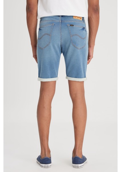 Slim Fit Dar Kesim Yüksek Bel 5 Cepli Mavi Jean Kot Şort