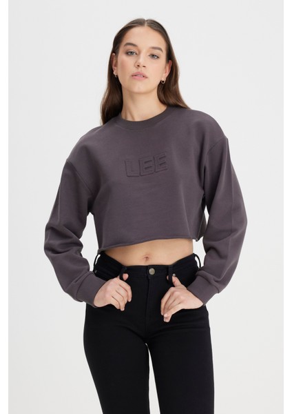 Bisiklet Yaka %100 Pamuk Siyah Crop Sweatshirt