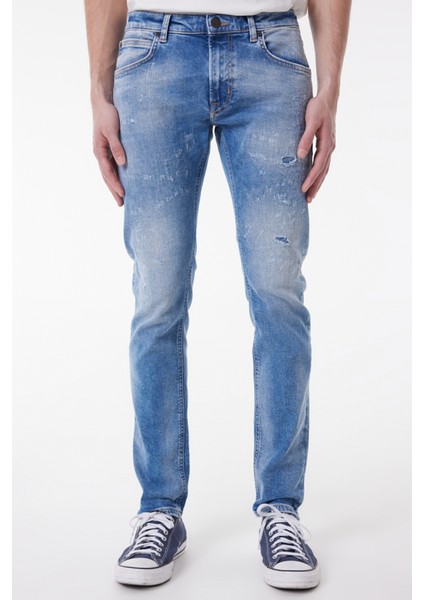 Slim Fit Dar Kesim Normal Bel Taşlamalı Açık Mavi Esnek Luke Jean Denim Kot Pantolon