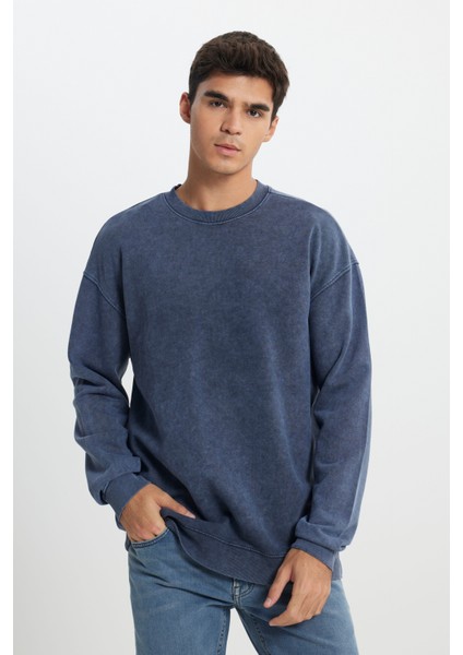 Loose Fit Rahat Kesim Bisiklet Yaka %100 Pamuk Turuncu Sweatshirt