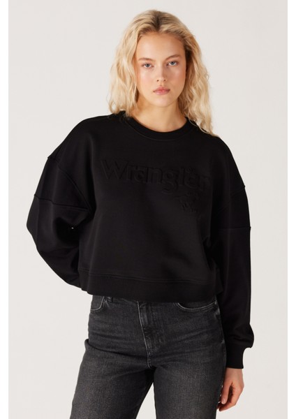 Relaxed Fit Geniş Kesim %100 Pamuk Siyah Sweatshirt