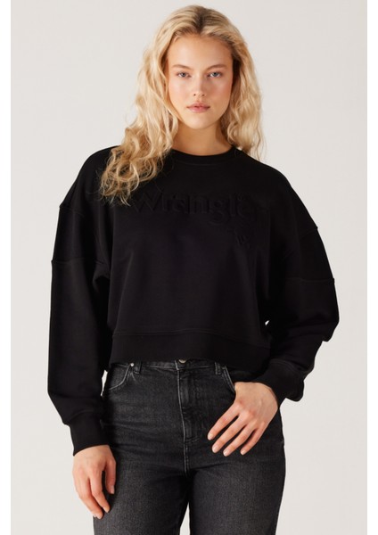 Relaxed Fit Geniş Kesim %100 Pamuk Siyah Sweatshirt fırsatları