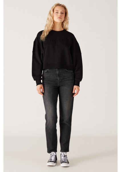Relaxed Fit Geniş Kesim %100 Pamuk Siyah Sweatshirt