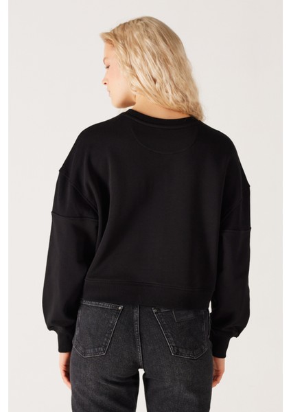 Relaxed Fit Geniş Kesim %100 Pamuk Siyah Sweatshirt