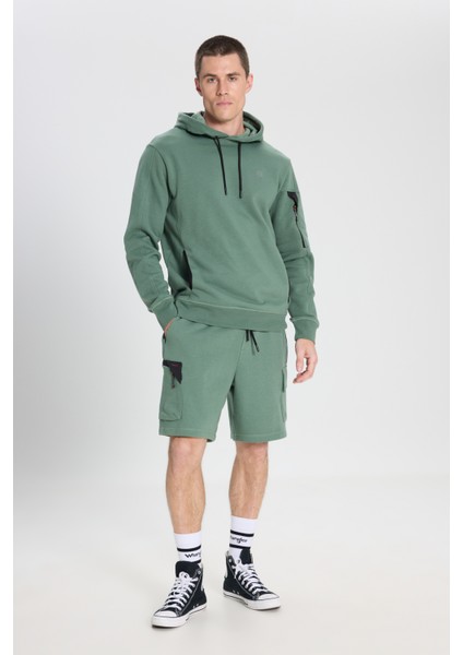 Regular Fit Normal Kesim Kapüşonlu Yeşil Sweatshirt