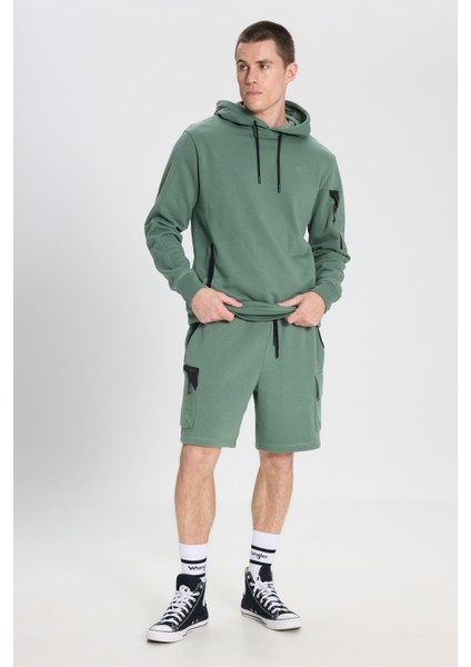 Regular Fit Normal Kesim Kapüşonlu Yeşil Sweatshirt
