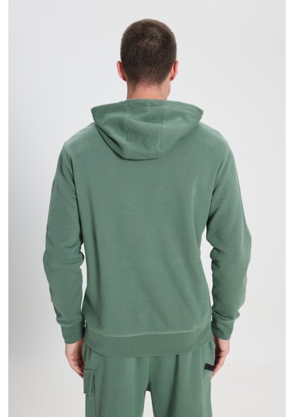 Regular Fit Normal Kesim Kapüşonlu Yeşil Sweatshirt