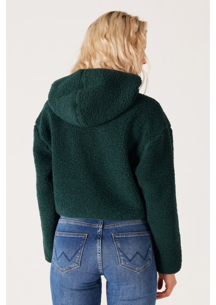 All Terrain Gear Regular Fit Kapüşonlu Yarım Fermuarlı Yeşil Sherpa Sweatshirt