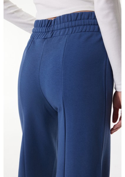 Loose Fit Rahat Kesim Normal Bel Geniş Paça Şardonlu Mavi Sweatpant