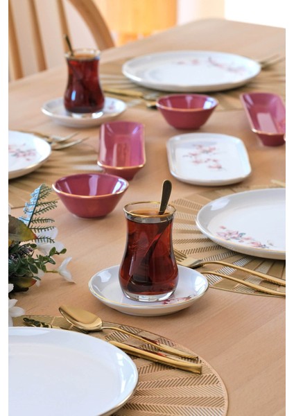 Asya Spring Altın Yaldızlı 32 Parça 6 Kişilik Seramik Kahvaltı Takımı