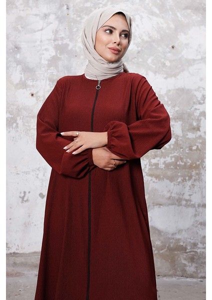 Asimetrik Fermuarlı Ferace 1250 - Bordo fırsatları
