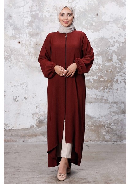 Asimetrik Fermuarlı Ferace 1250 - Bordo indirimleri