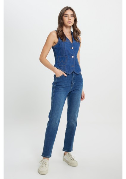 Slim Fit Dar Kesim %100 Pamuk Lacivert Jean Denim Yelek indirimleri