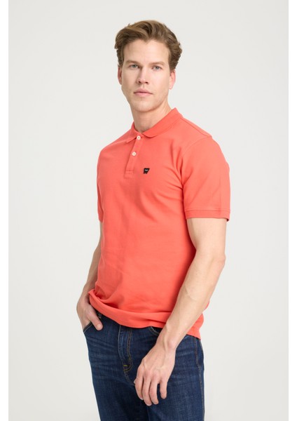 Regular Fit Normal Kesim Polo Yaka %100 Pamuk Mercan Rengi Tişört