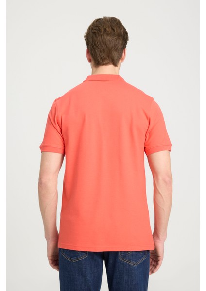 Regular Fit Normal Kesim Polo Yaka %100 Pamuk Mercan Rengi Tişört