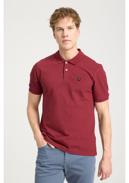 Regular Fit Normal Kesim Polo Yaka %100 Pamuk Bordo Tişört