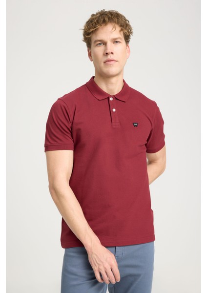 Regular Fit Normal Kesim Polo Yaka %100 Pamuk Bordo Tişört