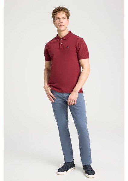 Regular Fit Normal Kesim Polo Yaka %100 Pamuk Bordo Tişört