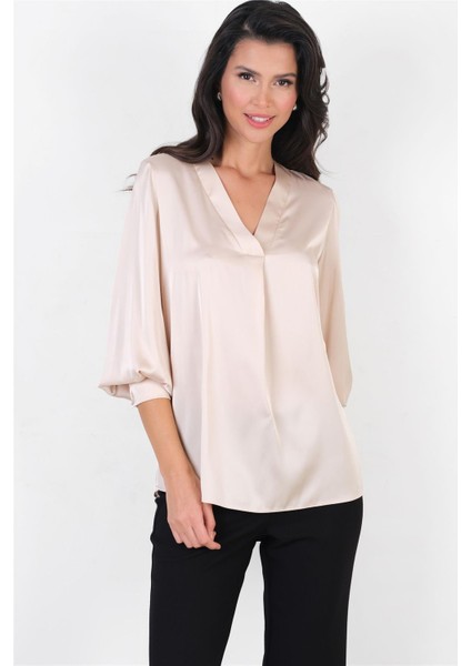 Marsh V Yaka Saten Bluz Bej fiyatları