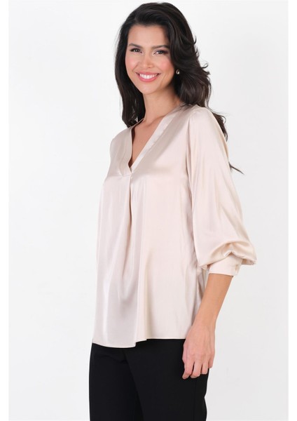 Marsh V Yaka Saten Bluz Bej modelleri