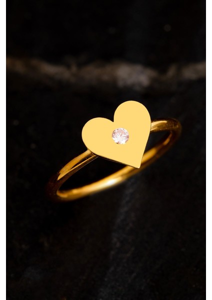 Kadın Gümüş Yüzük - El Işçiliği Altın Kaplama Kalp Motifli Zirkon Taşlı Kadın Yüzük modelleri