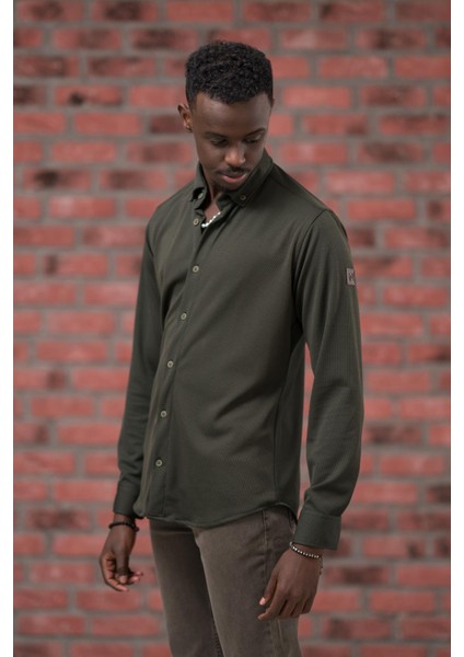 Ince Fitilli Full Likralı Yaka Düğmeli Mevsimlik Slimfit Gömlek modelleri