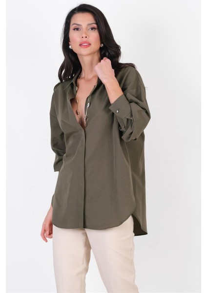 Antonina Oversize Gömlek Haki modelleri