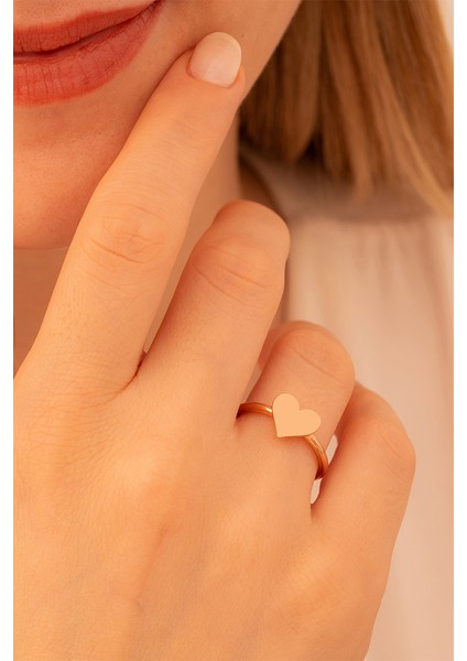 Kadın Gümüş Yüzük - El Işçiliği Rose Kaplama Kalp Motifli Ince Kadın Yüzük fiyatları