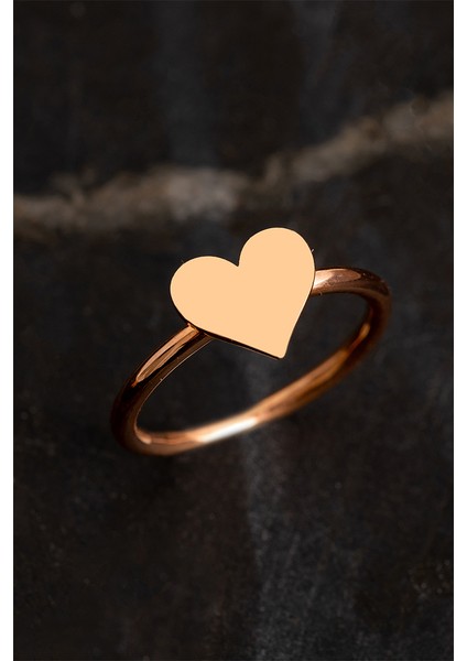 Kadın Gümüş Yüzük - El Işçiliği Rose Kaplama Kalp Motifli Ince Kadın Yüzük modelleri